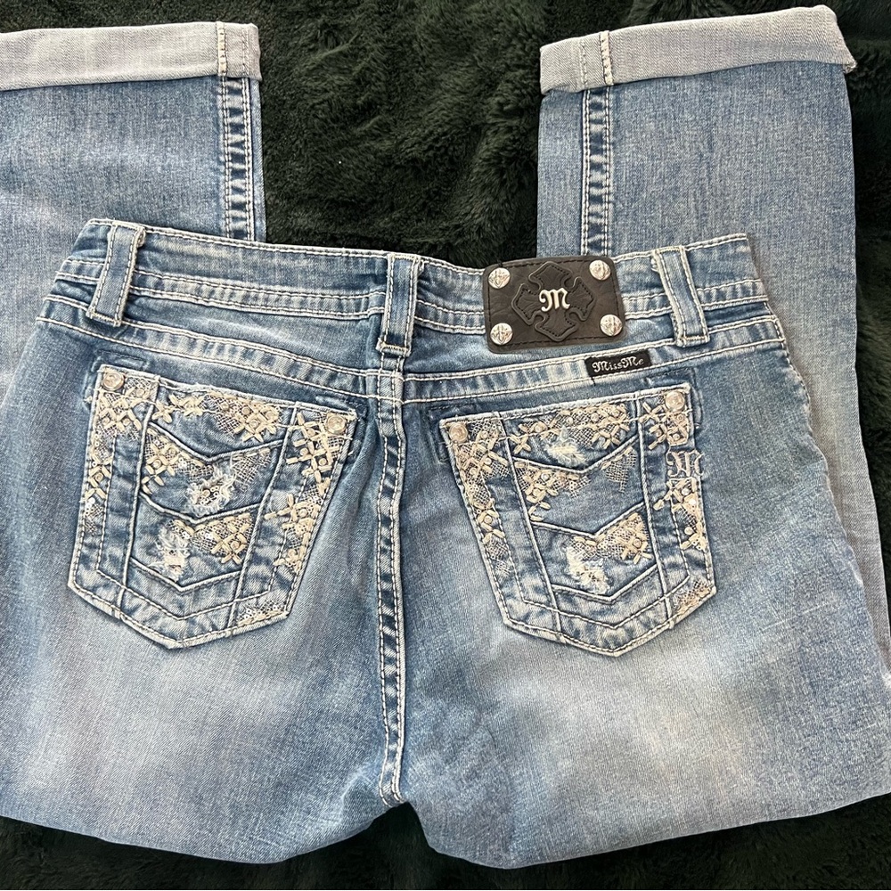 Miss Me Blue Boot Cut Jeans with Floral Embroidery